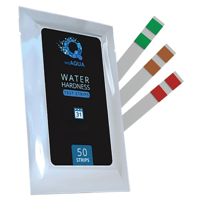 WEAQUA مجموعة اختبار صلابة الماء - DoubleCheck 50 شريط - مجموعة اختبار الماء العسر - تختبر الكالسيوم والمغنيسيوم (0–425 PPM) - للمياه من الصنبور، الآبار، الشرب، حمام السباحة، السبا وغسالة الصحون - Image 1